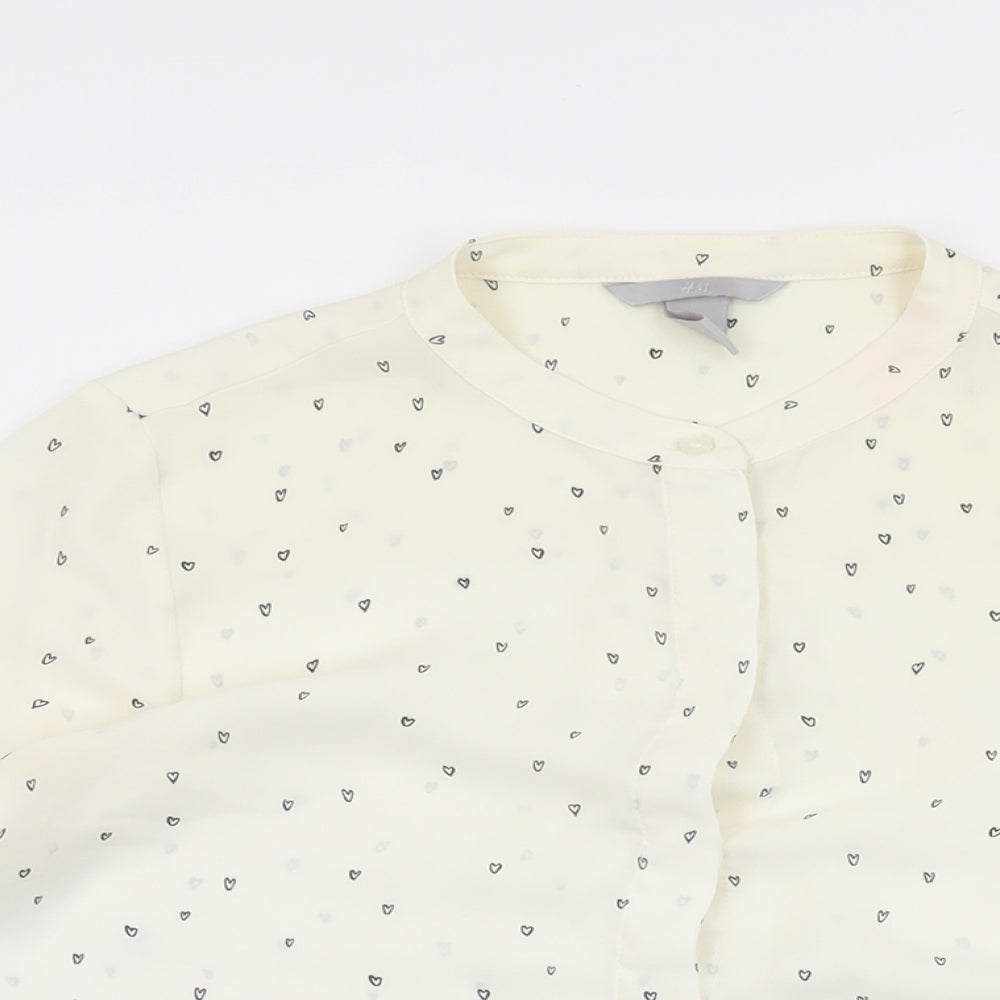 H&M Womens Ivory Geometric Polyester Basic Button-Up Size 8 Round Neck - Heart Print