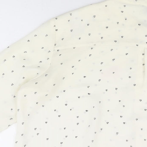 H&M Womens Ivory Geometric Polyester Basic Button-Up Size 8 Round Neck - Heart Print