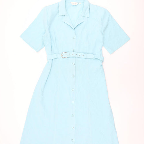 Mandy Marsh Womens Blue Polyester Shirt Dress Size 14 Collared Button - Belted