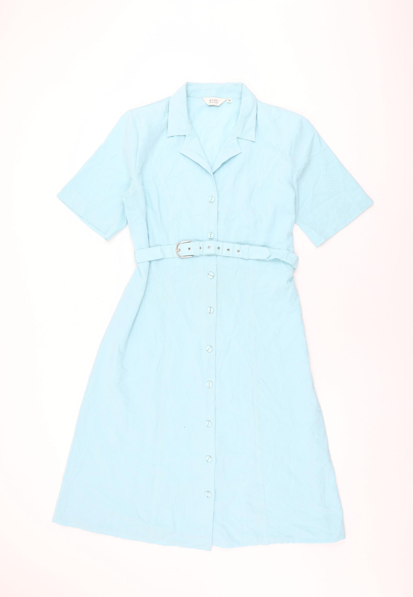 Mandy Marsh Womens Blue Polyester Shirt Dress Size 14 Collared Button - Belted