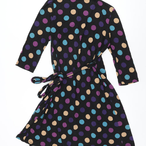 Hobbs Womens Black Polka Dot Viscose Wrap Dress Size 14 V-Neck Tie