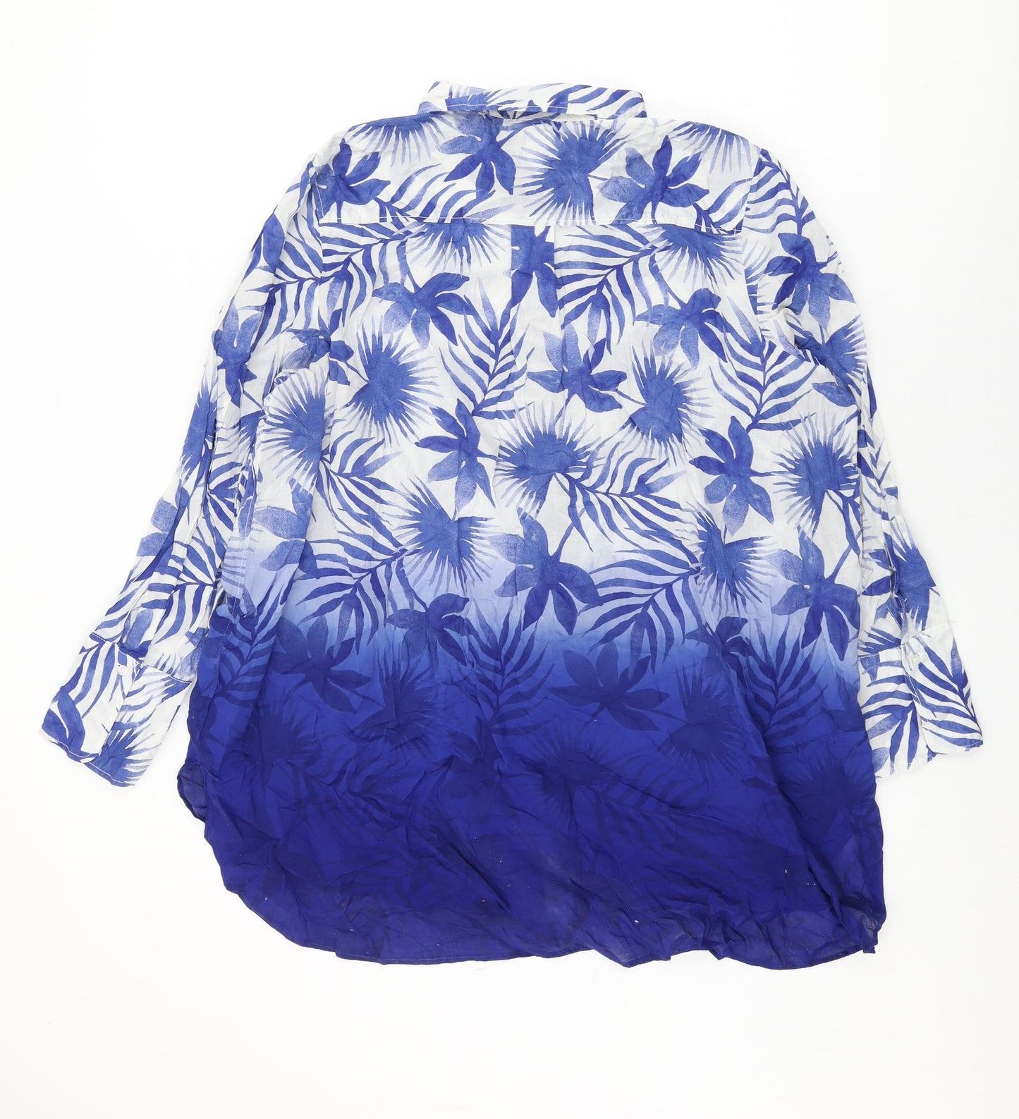 Marks and Spencer Womens White Geometric Cotton Basic Button-Up Size 20 Collared - Leaf Print