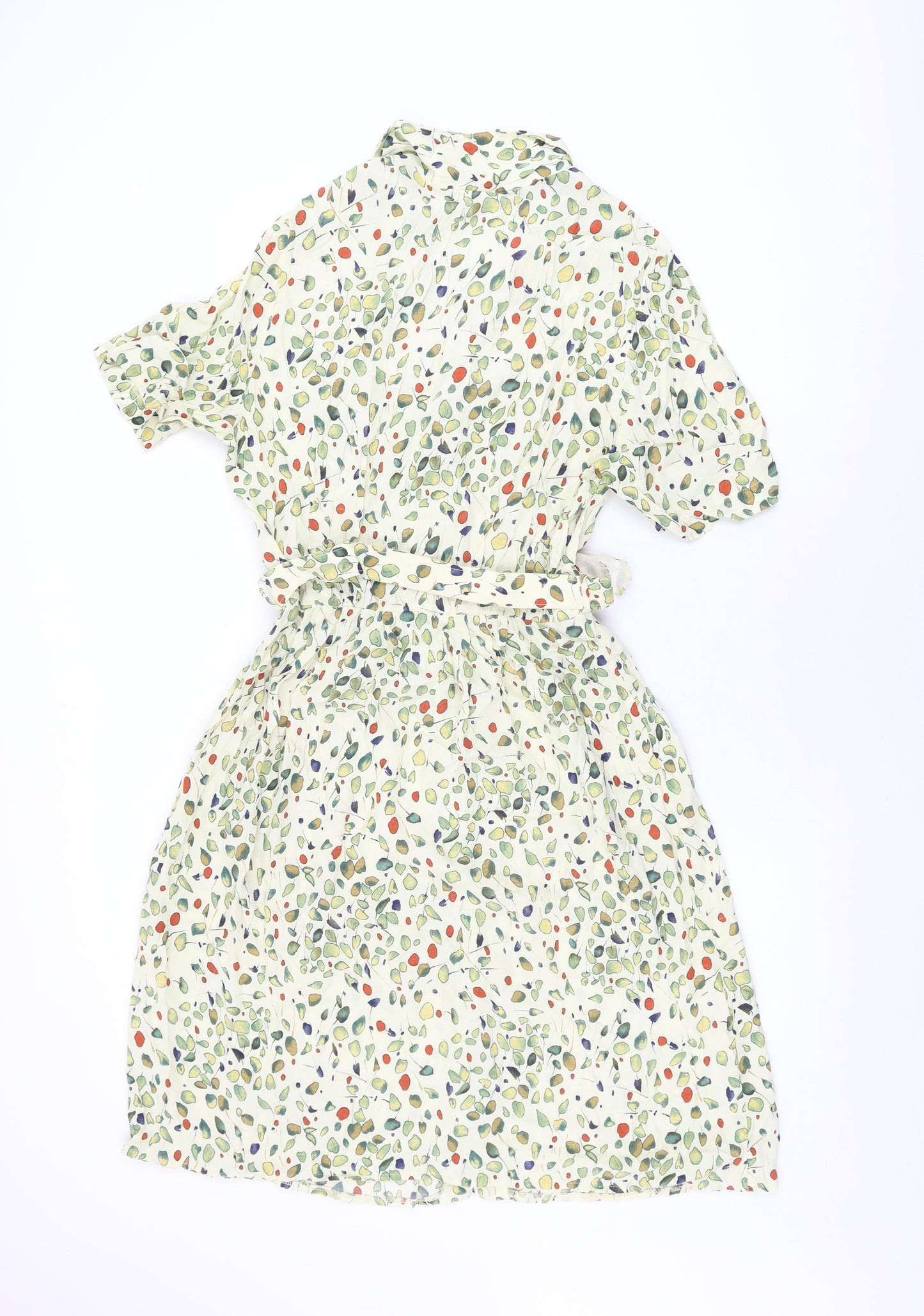 Formalities Womens Ivory Geometric Viscose A-Line Size 14 Collared Button - Belted