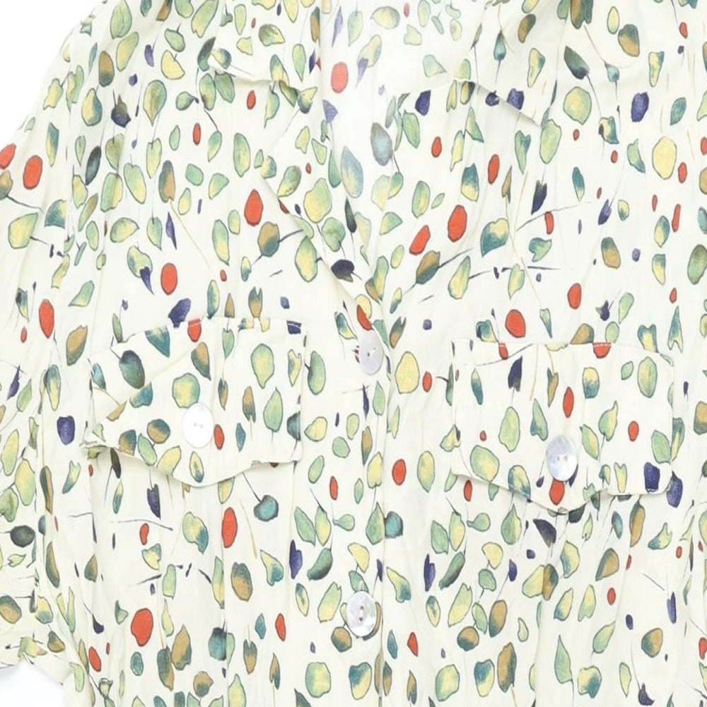 Formalities Womens Ivory Geometric Viscose A-Line Size 14 Collared Button - Belted