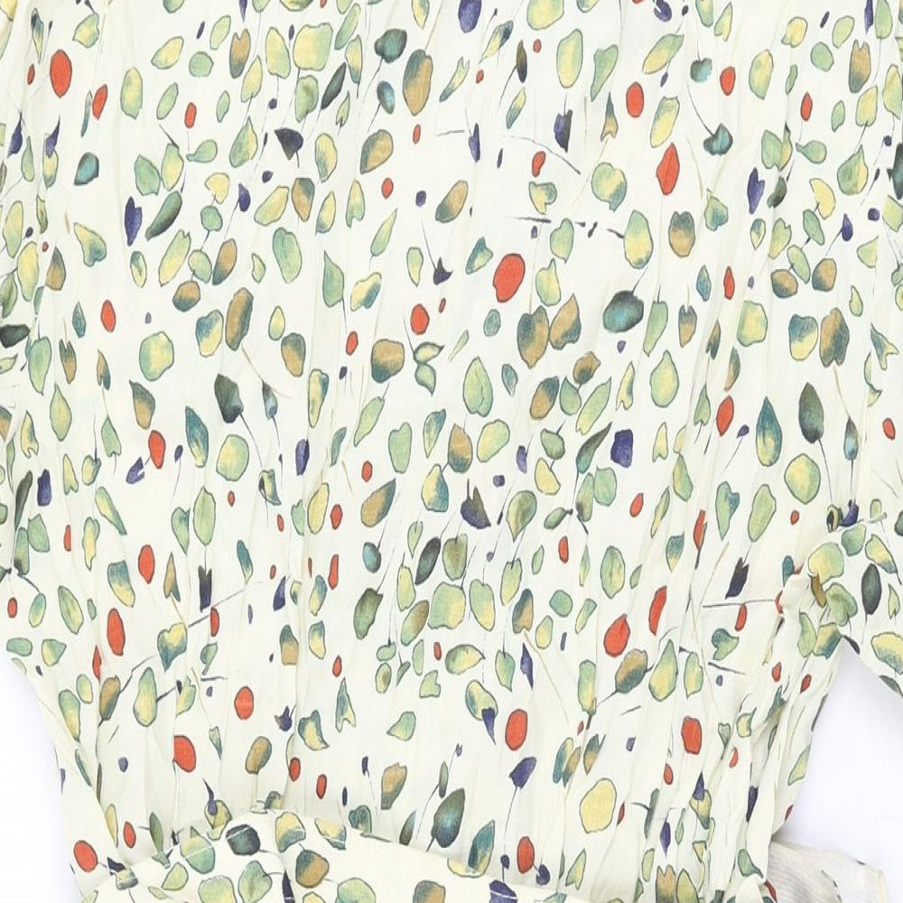 Formalities Womens Ivory Geometric Viscose A-Line Size 14 Collared Button - Belted