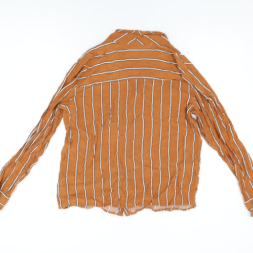 Bershka Womens Orange Striped Viscose Basic Button-Up Size L Collared