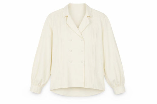 Front view of James Meade women’s ivory polyester basic button-up, size UK 4, v-neck