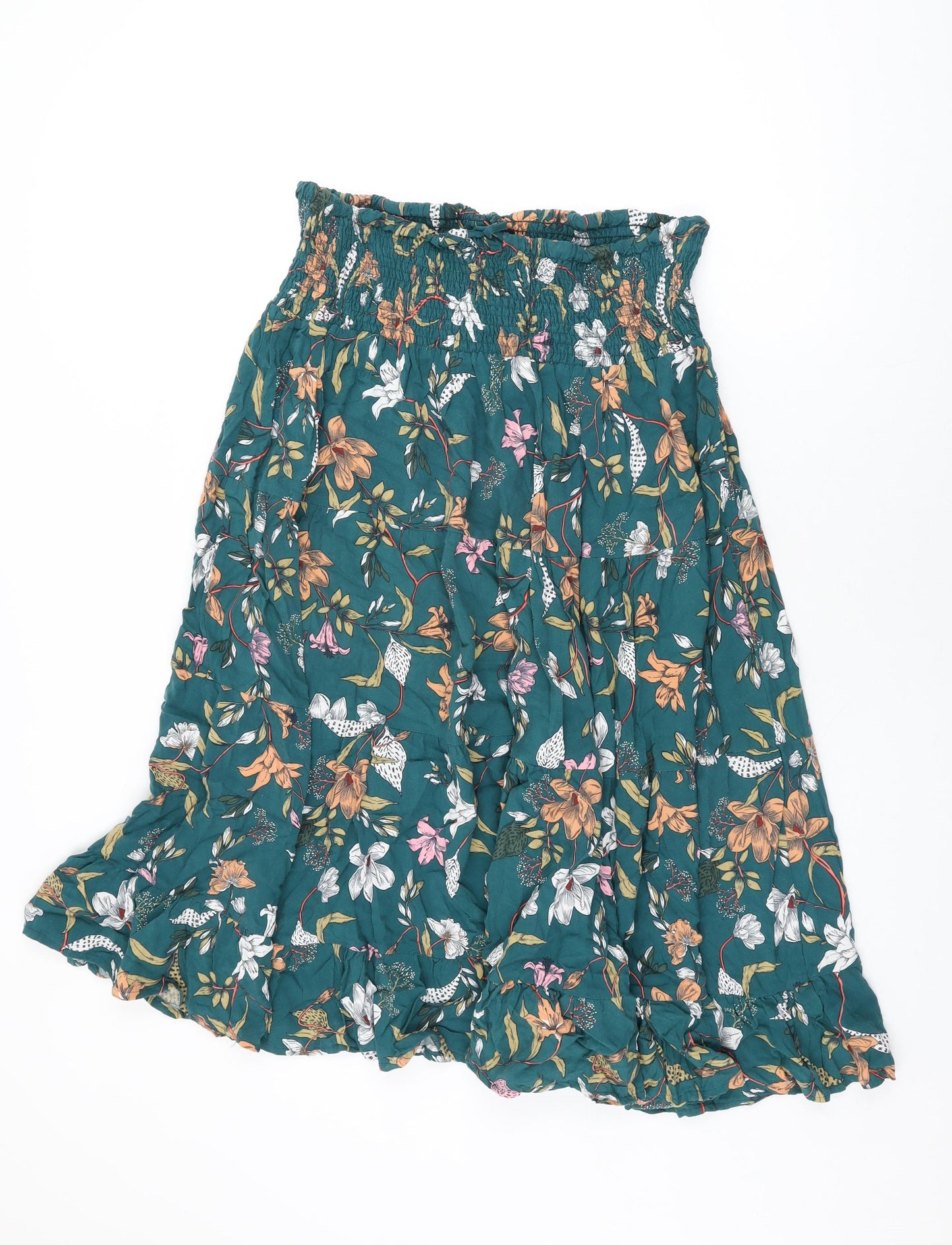 Roman Womens Green Floral Viscose Swing Skirt Size 20 Drawstring