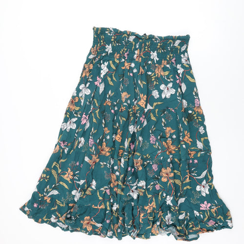 Roman Womens Green Floral Viscose Swing Skirt Size 20 Drawstring