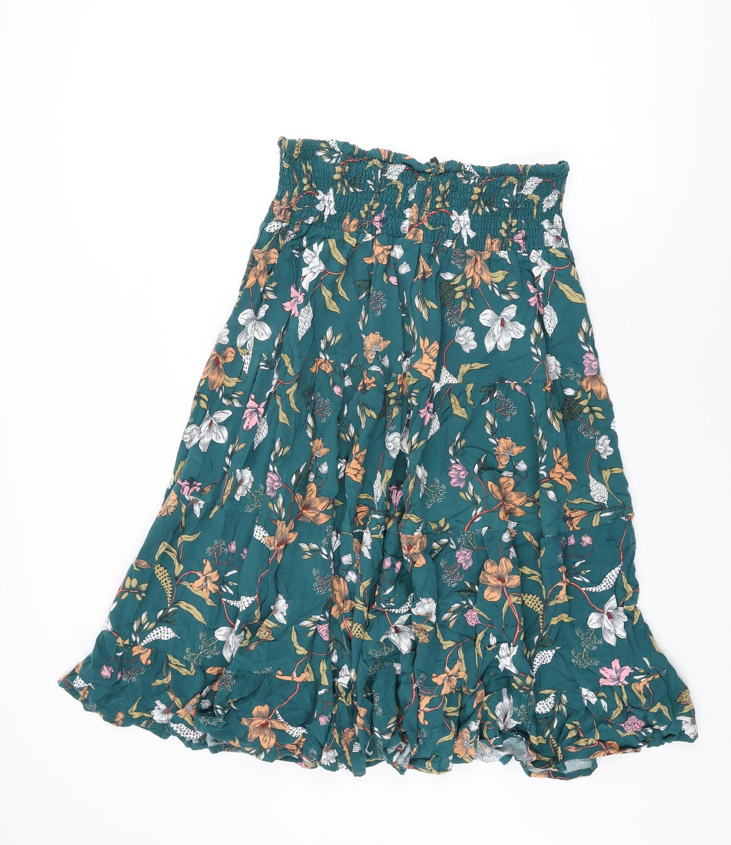 Roman Womens Green Floral Viscose Swing Skirt Size 20 Drawstring