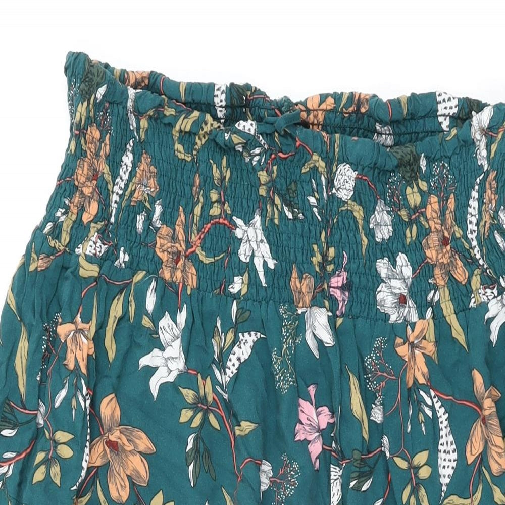 Roman Womens Green Floral Viscose Swing Skirt Size 20 Drawstring