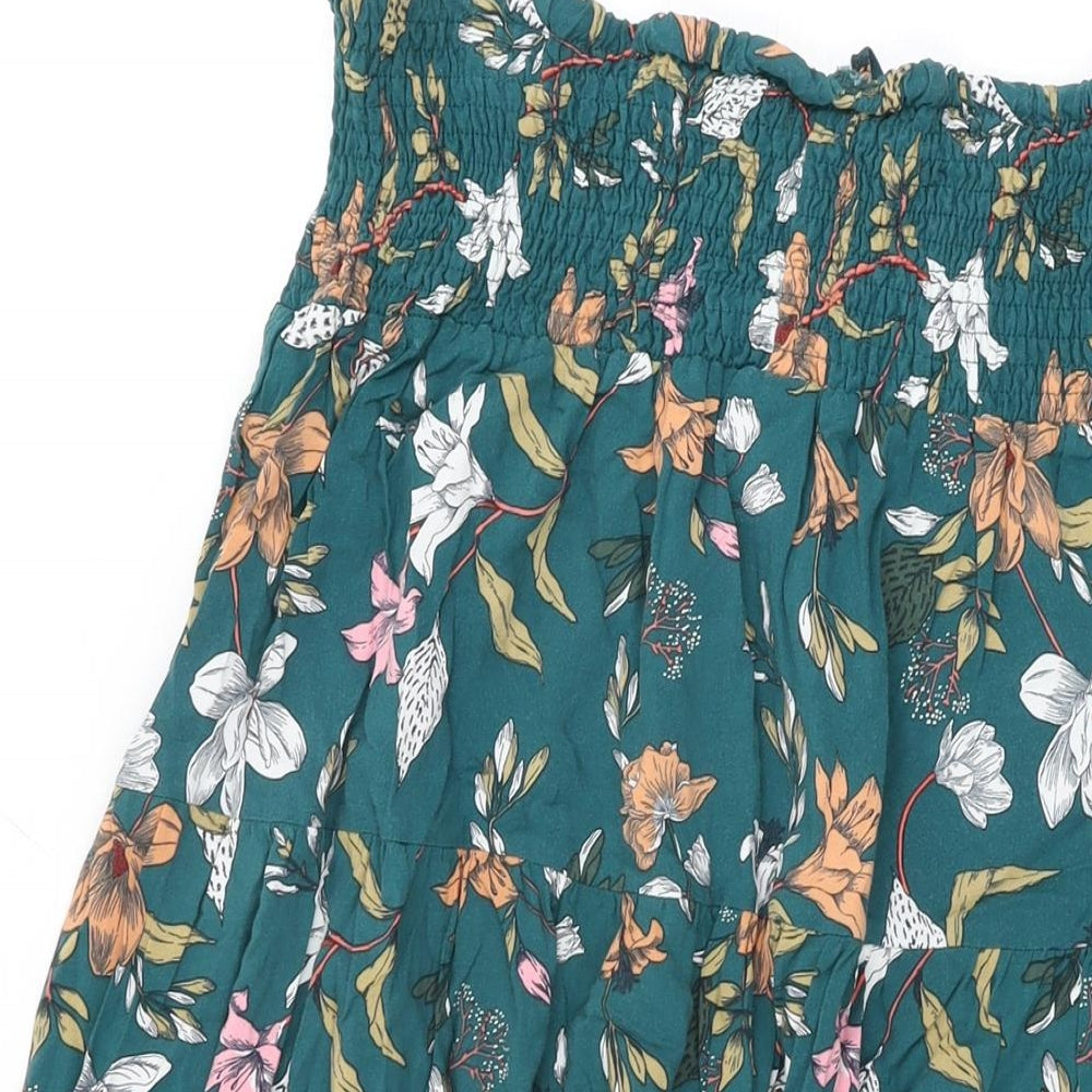 Roman Womens Green Floral Viscose Swing Skirt Size 20 Drawstring