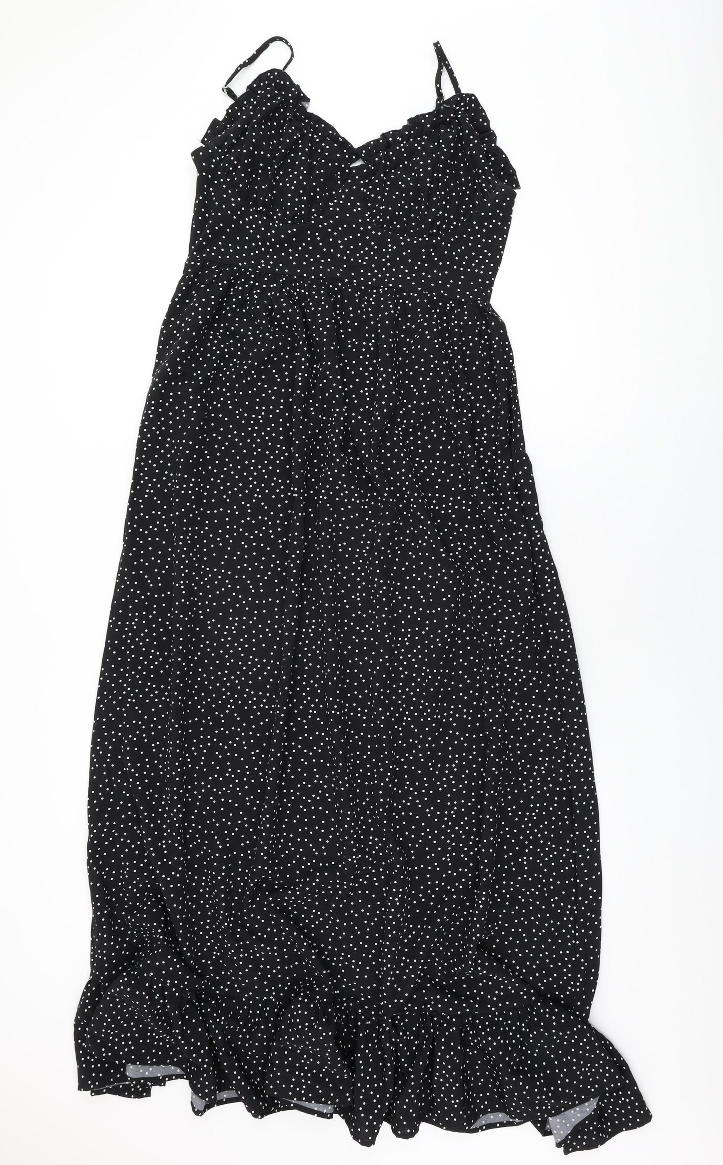 Boohoo Womens Black Polka Dot Polyester Maxi Size 12 V-Neck Zip