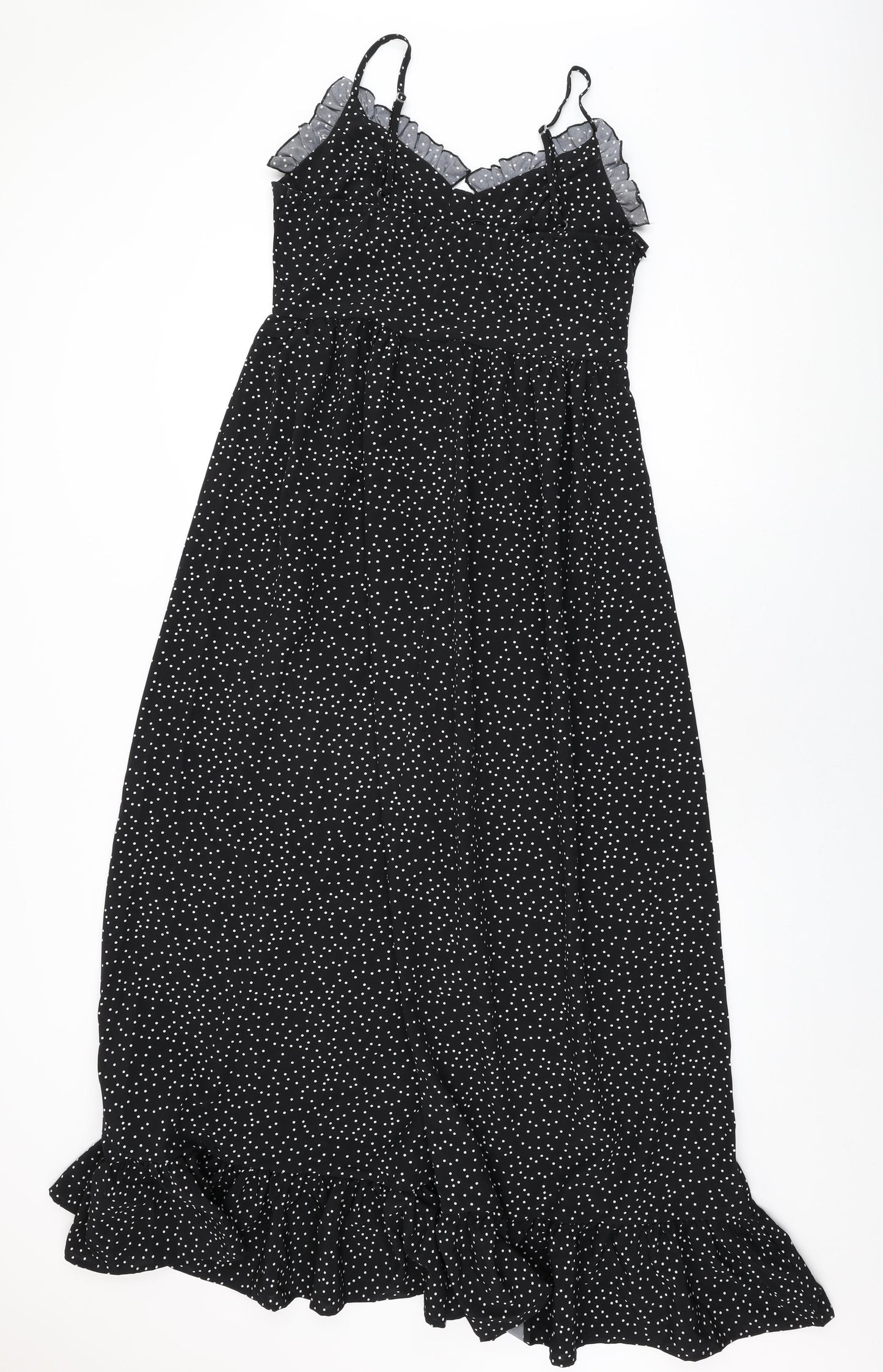 Boohoo Womens Black Polka Dot Polyester Maxi Size 12 V-Neck Zip