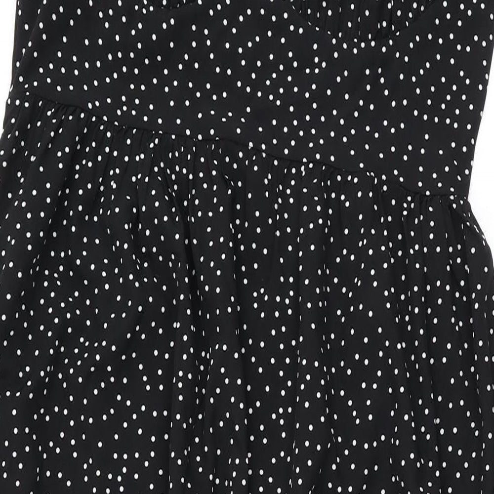 Boohoo Womens Black Polka Dot Polyester Maxi Size 12 V-Neck Zip