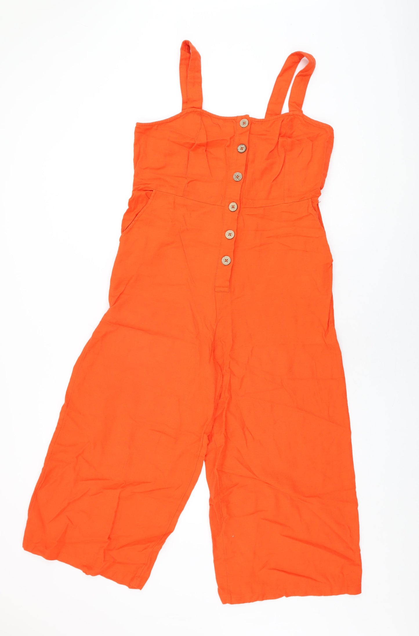 New Look Womens Red Cotton Jumpsuit One-Piece Size 12 L23 in Button