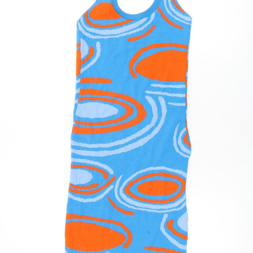 I SAW IT FIRST Womens Blue Geometric Acrylic Bodycon Size 8 Halter Pullover