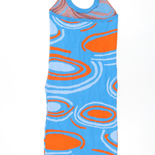 I SAW IT FIRST Womens Blue Geometric Acrylic Bodycon Size 8 Halter Pullover