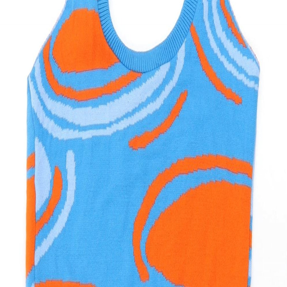 I SAW IT FIRST Womens Blue Geometric Acrylic Bodycon Size 8 Halter Pullover