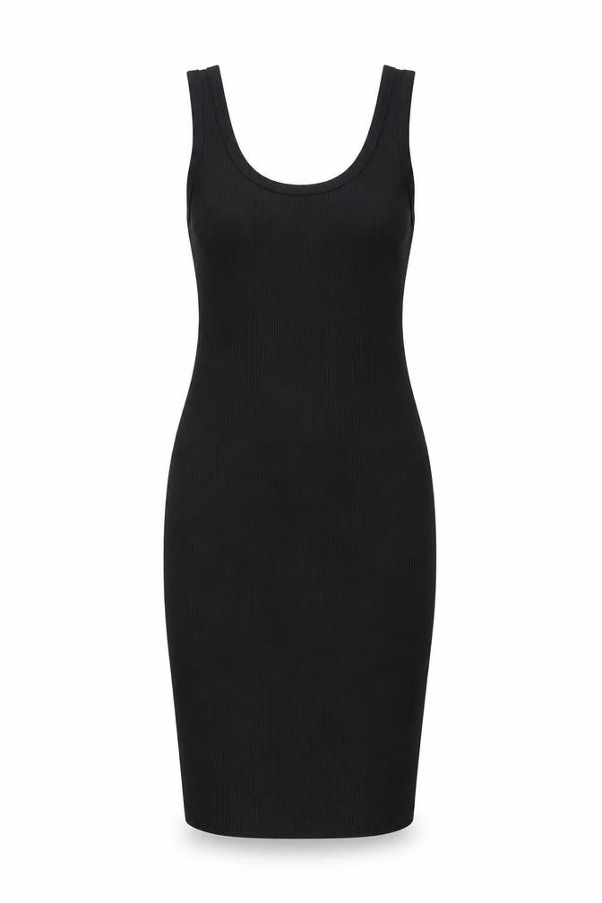 Front view of Miss Selfridge women’s black polyester bodycon, size UK 16, scoop neck pullover