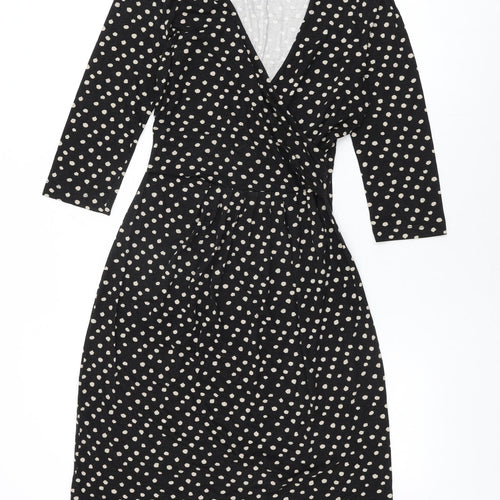 Hobbs Womens Black Polka Dot Viscose Wrap Dress Size 10 V-Neck Pullover