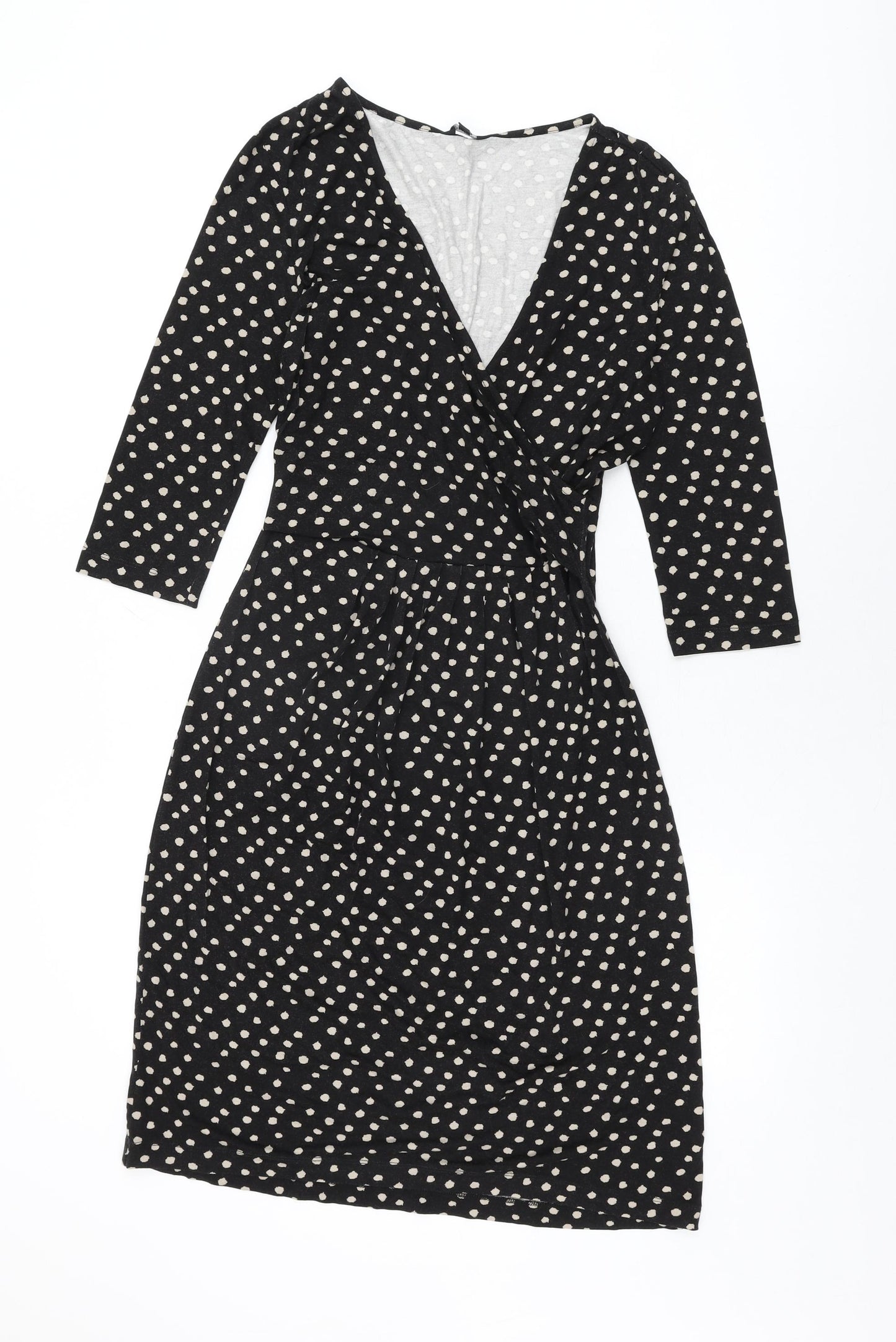 Hobbs Womens Black Polka Dot Viscose Wrap Dress Size 10 V-Neck Pullover