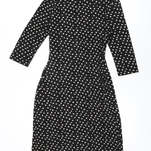 Hobbs Womens Black Polka Dot Viscose Wrap Dress Size 10 V-Neck Pullover