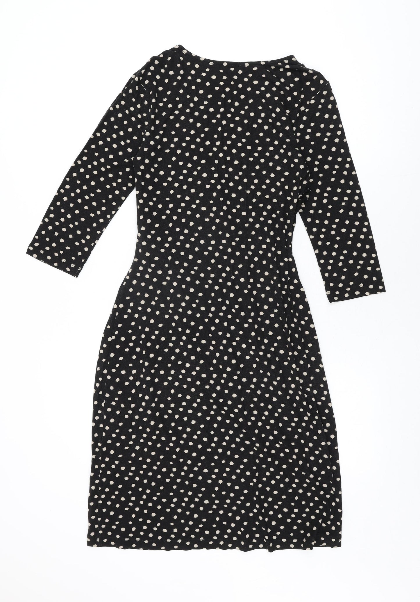 Hobbs Womens Black Polka Dot Viscose Wrap Dress Size 10 V-Neck Pullover