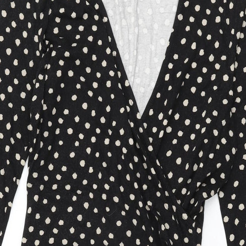 Hobbs Womens Black Polka Dot Viscose Wrap Dress Size 10 V-Neck Pullover