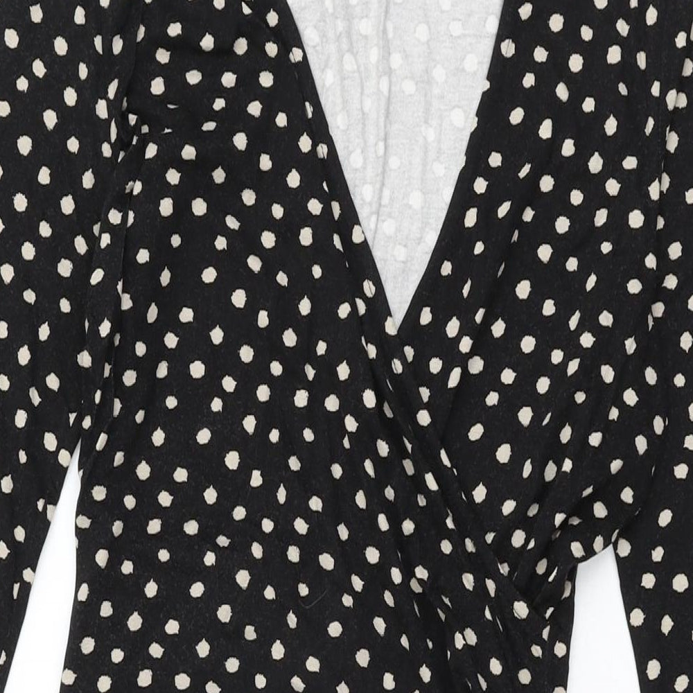 Hobbs Womens Black Polka Dot Viscose Wrap Dress Size 10 V-Neck Pullover