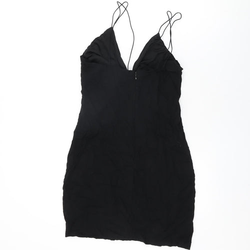 H&M Womens Black Viscose Mini Size M V-Neck Zip