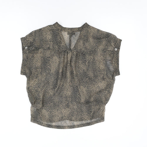 Topshop Womens Brown Geometric Polyester Basic Button-Up Size 8 V-Neck