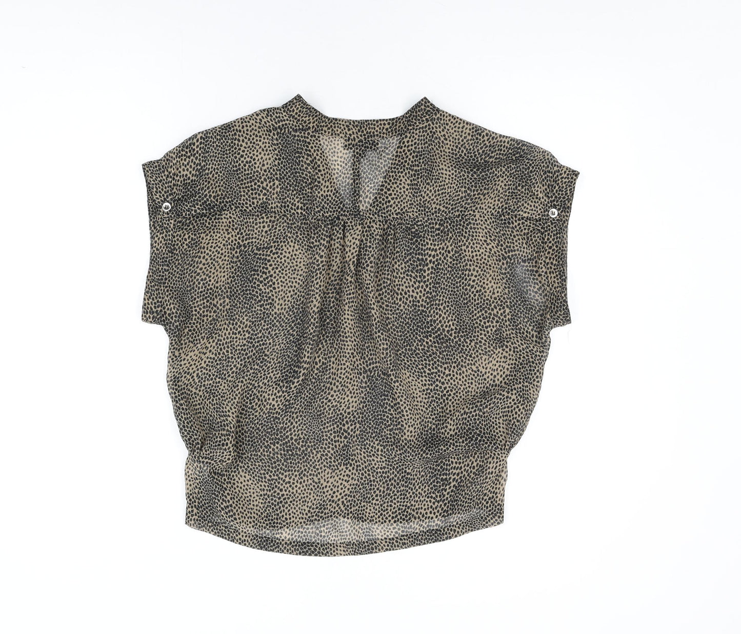 Topshop Womens Brown Geometric Polyester Basic Button-Up Size 8 V-Neck