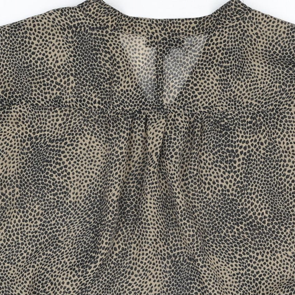 Topshop Womens Brown Geometric Polyester Basic Button-Up Size 8 V-Neck