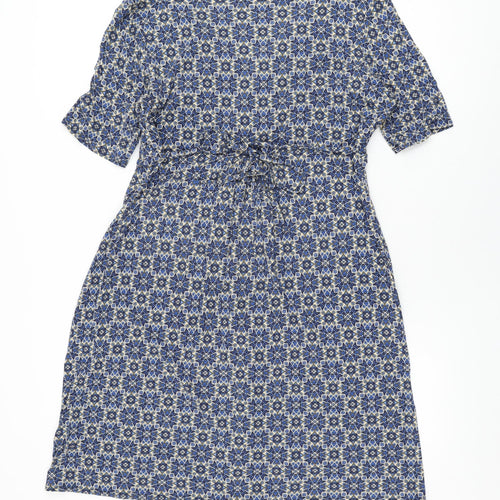 Monsoon Womens Blue Geometric Viscose Shift Size 18 V-Neck Pullover