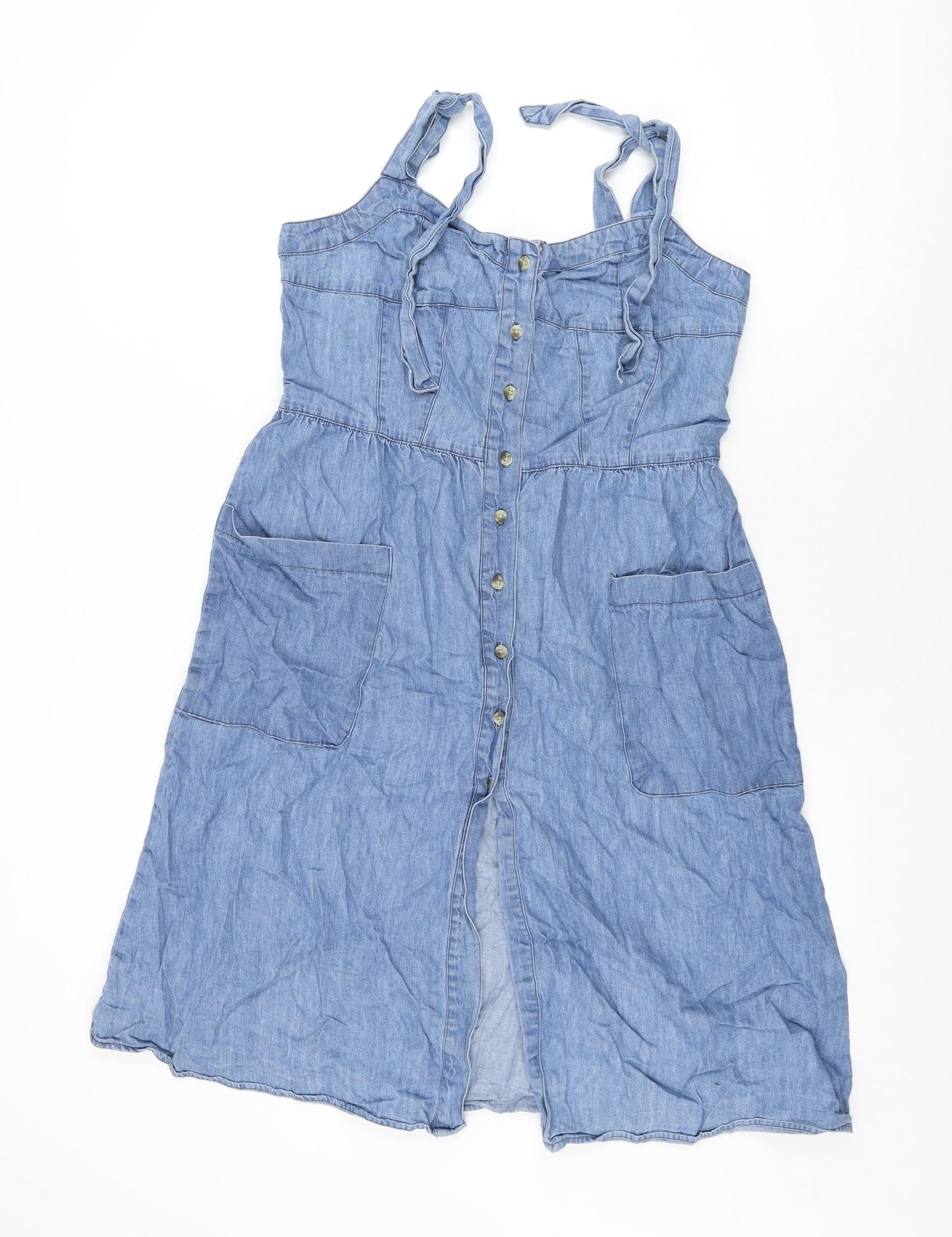 Warehouse Womens Blue Cotton A-Line Size 12 Sweetheart Button