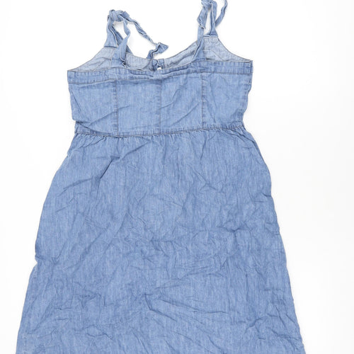Warehouse Womens Blue Cotton A-Line Size 12 Sweetheart Button