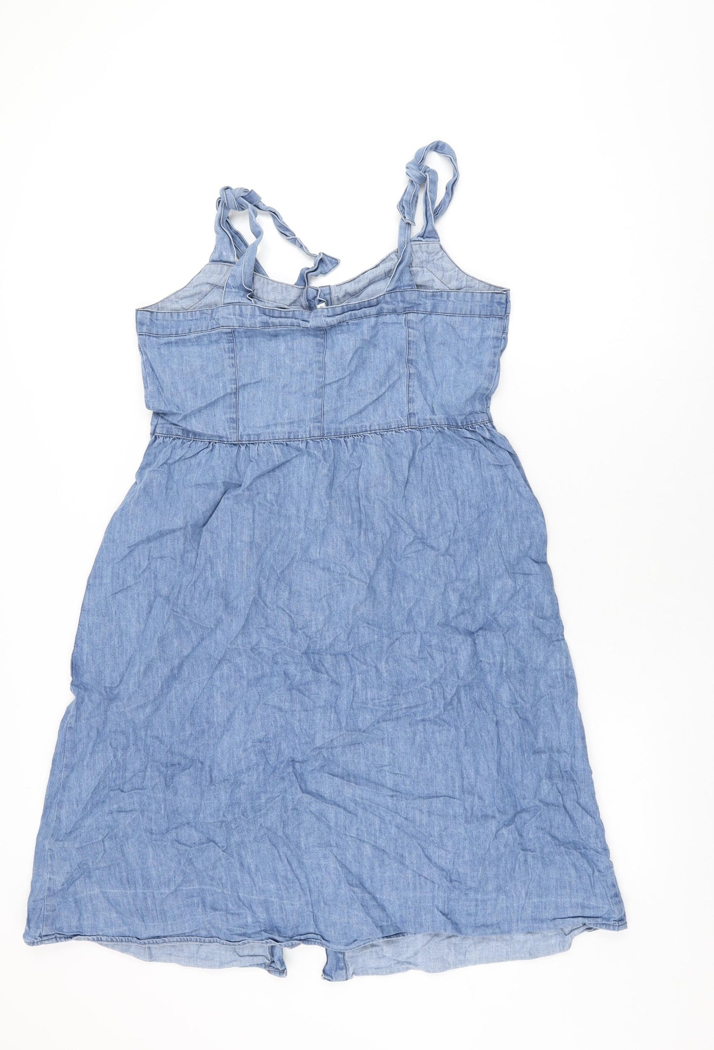 Warehouse Womens Blue Cotton A-Line Size 12 Sweetheart Button