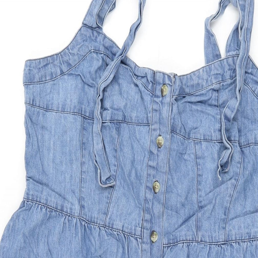 Warehouse Womens Blue Cotton A-Line Size 12 Sweetheart Button