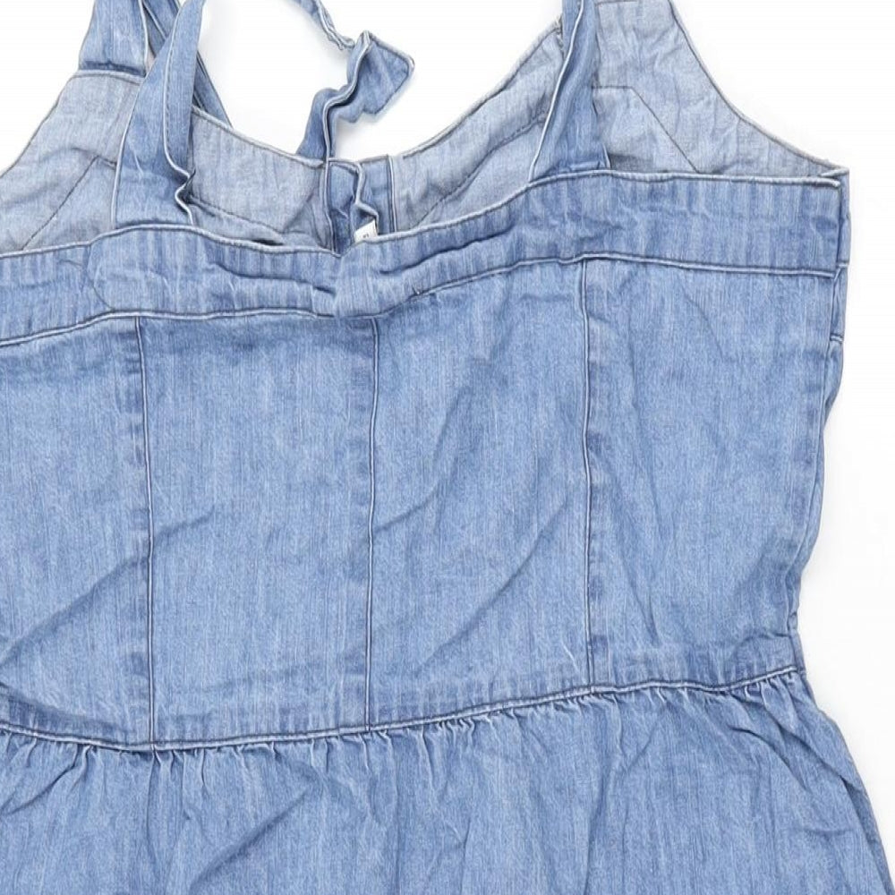 Warehouse Womens Blue Cotton A-Line Size 12 Sweetheart Button