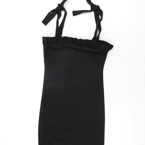 PRETTYLITTLETHING Womens Black Polyester Mini Size 6 Square Neck Tie