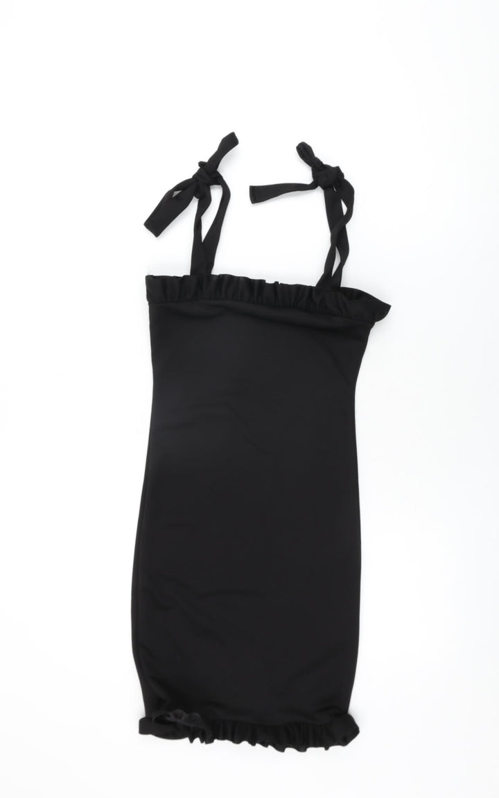 PRETTYLITTLETHING Womens Black Polyester Mini Size 6 Square Neck Tie