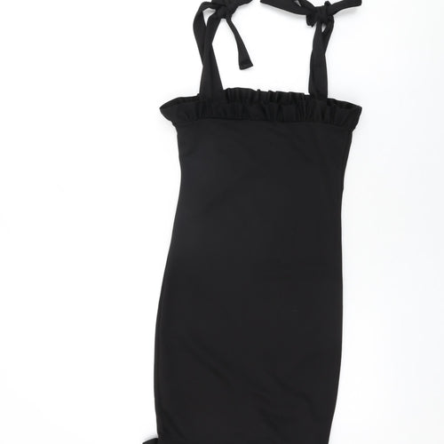 PRETTYLITTLETHING Womens Black Polyester Mini Size 6 Square Neck Tie