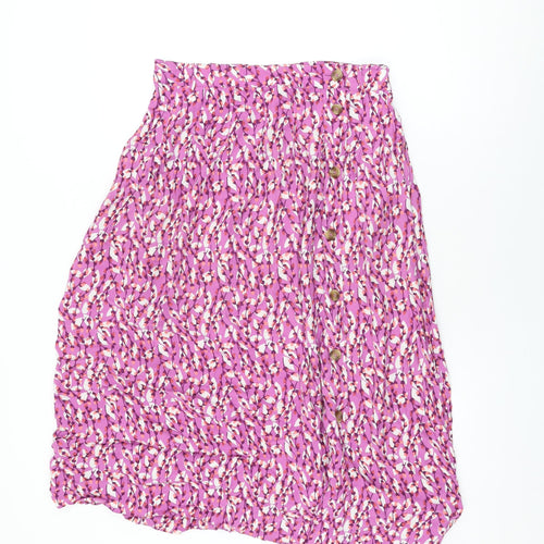 Marks and Spencer Womens Pink Geometric Viscose Swing Skirt Size 12 Button - Leaf Print