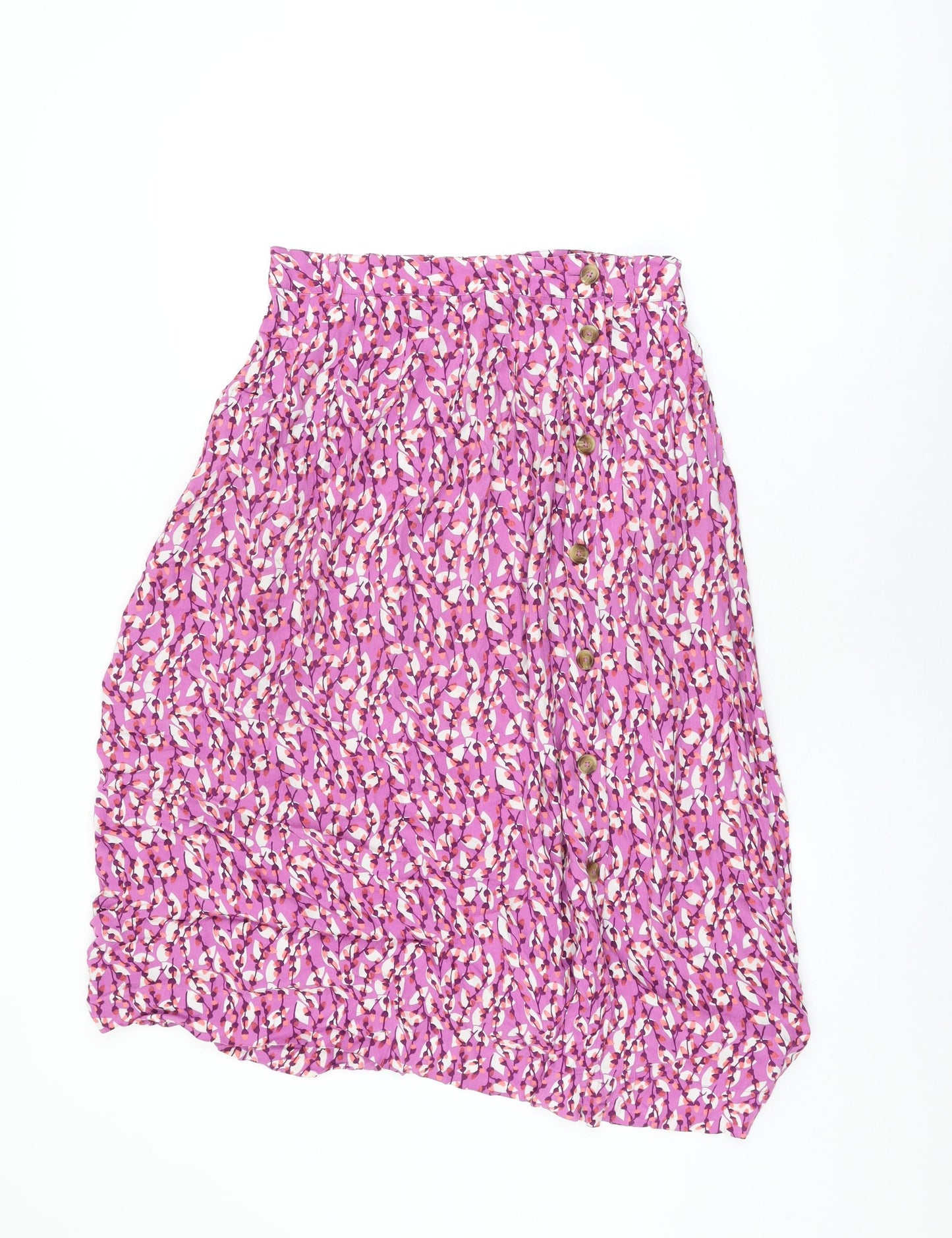 Marks and Spencer Womens Pink Geometric Viscose Swing Skirt Size 12 Button - Leaf Print