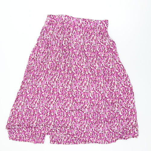 Marks and Spencer Womens Pink Geometric Viscose Swing Skirt Size 12 Button - Leaf Print