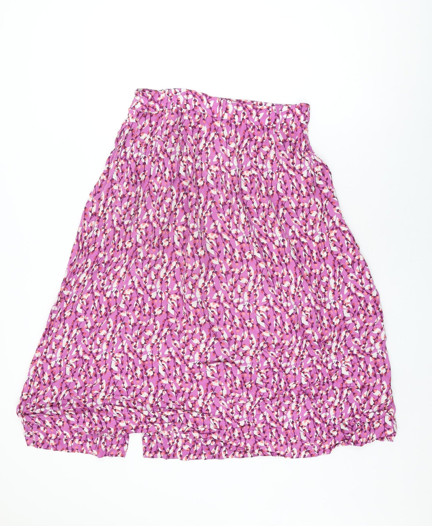 Marks and Spencer Womens Pink Geometric Viscose Swing Skirt Size 12 Button - Leaf Print