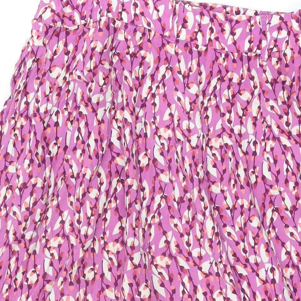 Marks and Spencer Womens Pink Geometric Viscose Swing Skirt Size 12 Button - Leaf Print