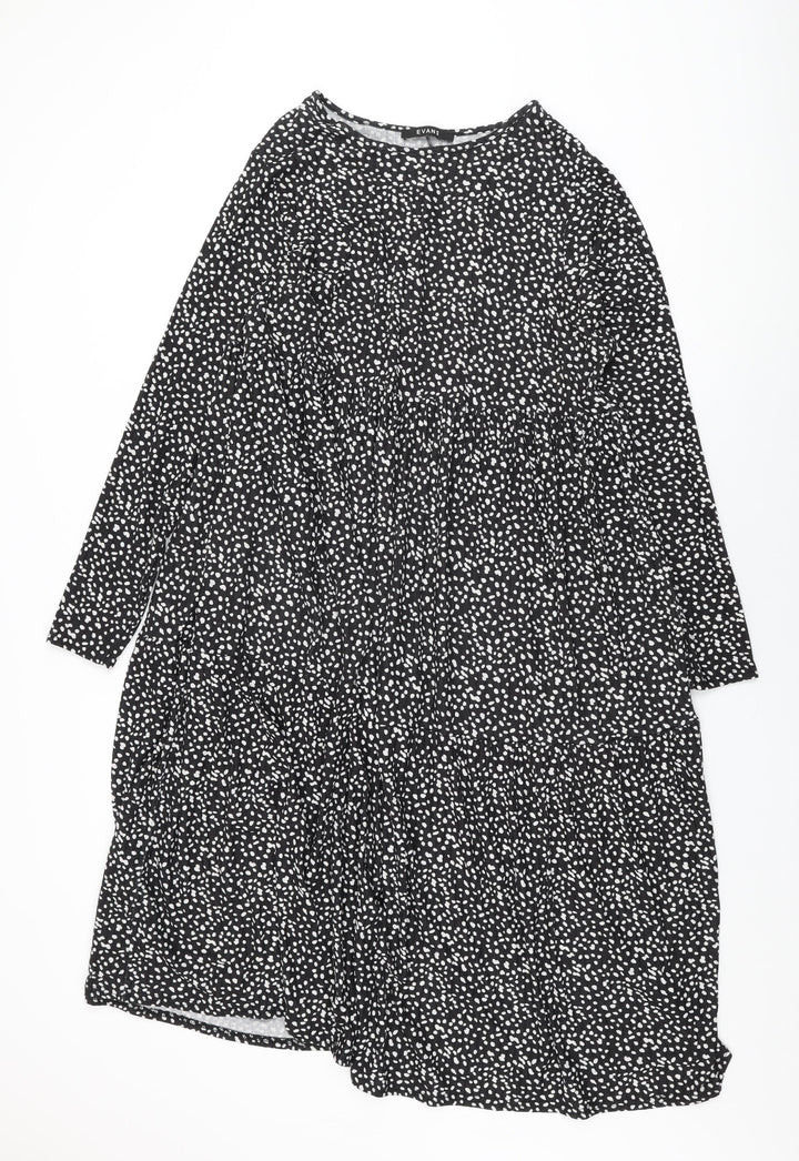 Evans Womens Black Polka Dot Polyester Shift Size 18 Round Neck Pullover