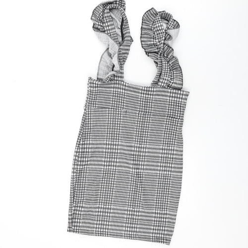 Boohoo Womens Grey Geometric Polyester Mini Size 8 Square Neck Pullover - Frill Detail